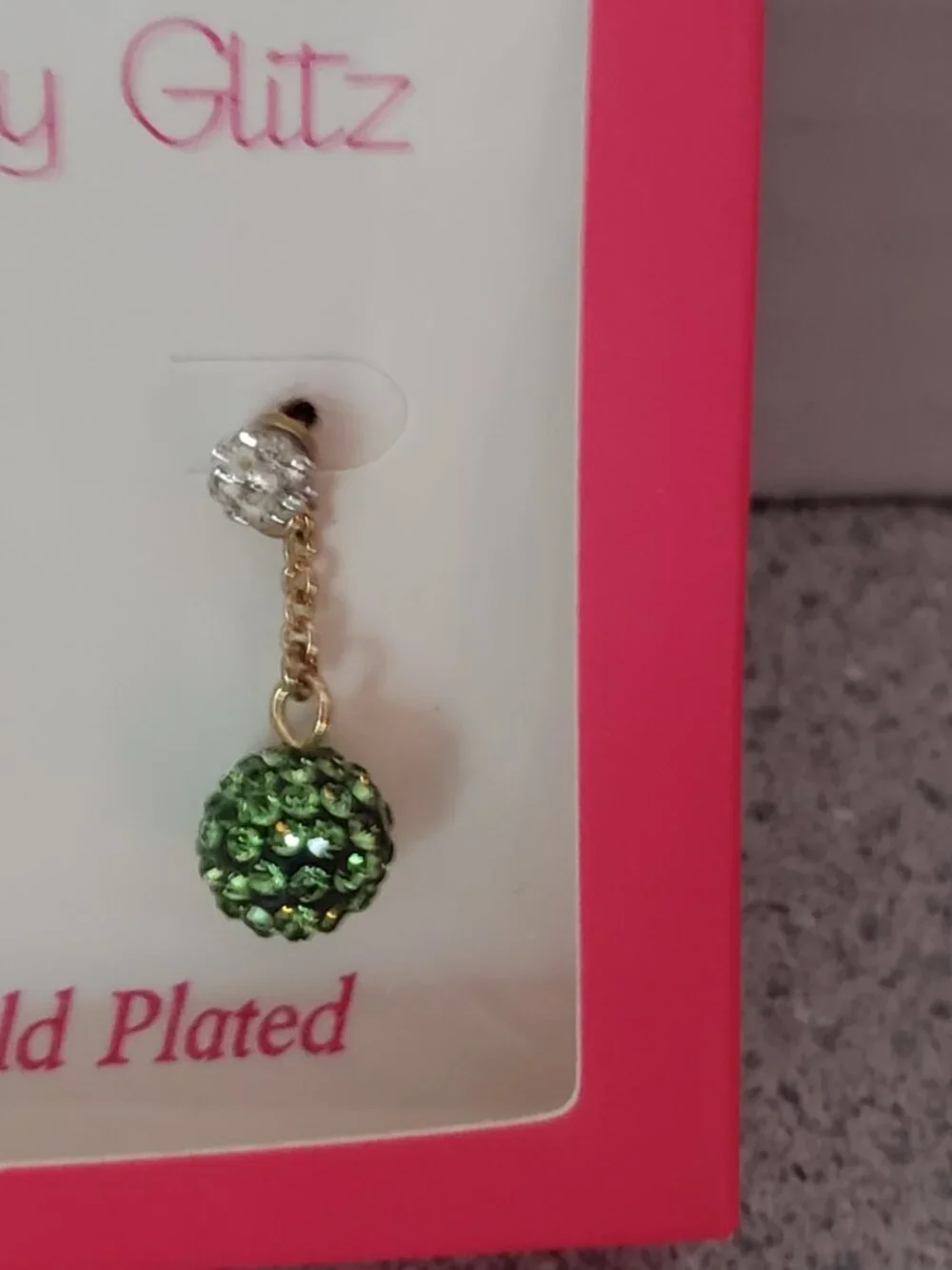Molly Glitz 14k Gold Plated Lime White Crystal Ball Dangle Earrings
